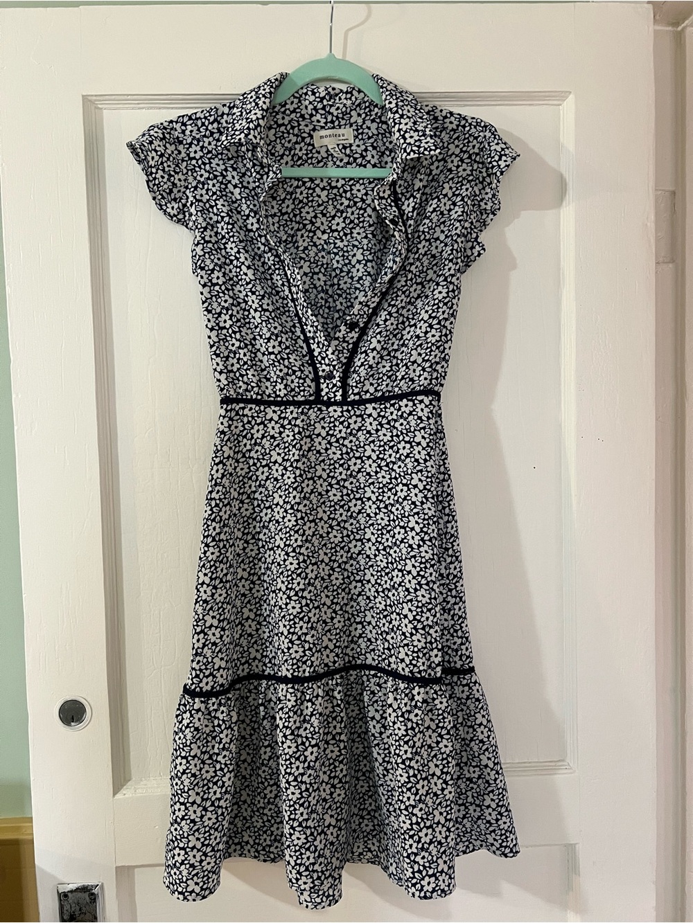 Navy Floral Ruffle Sleeve Midi Dress
